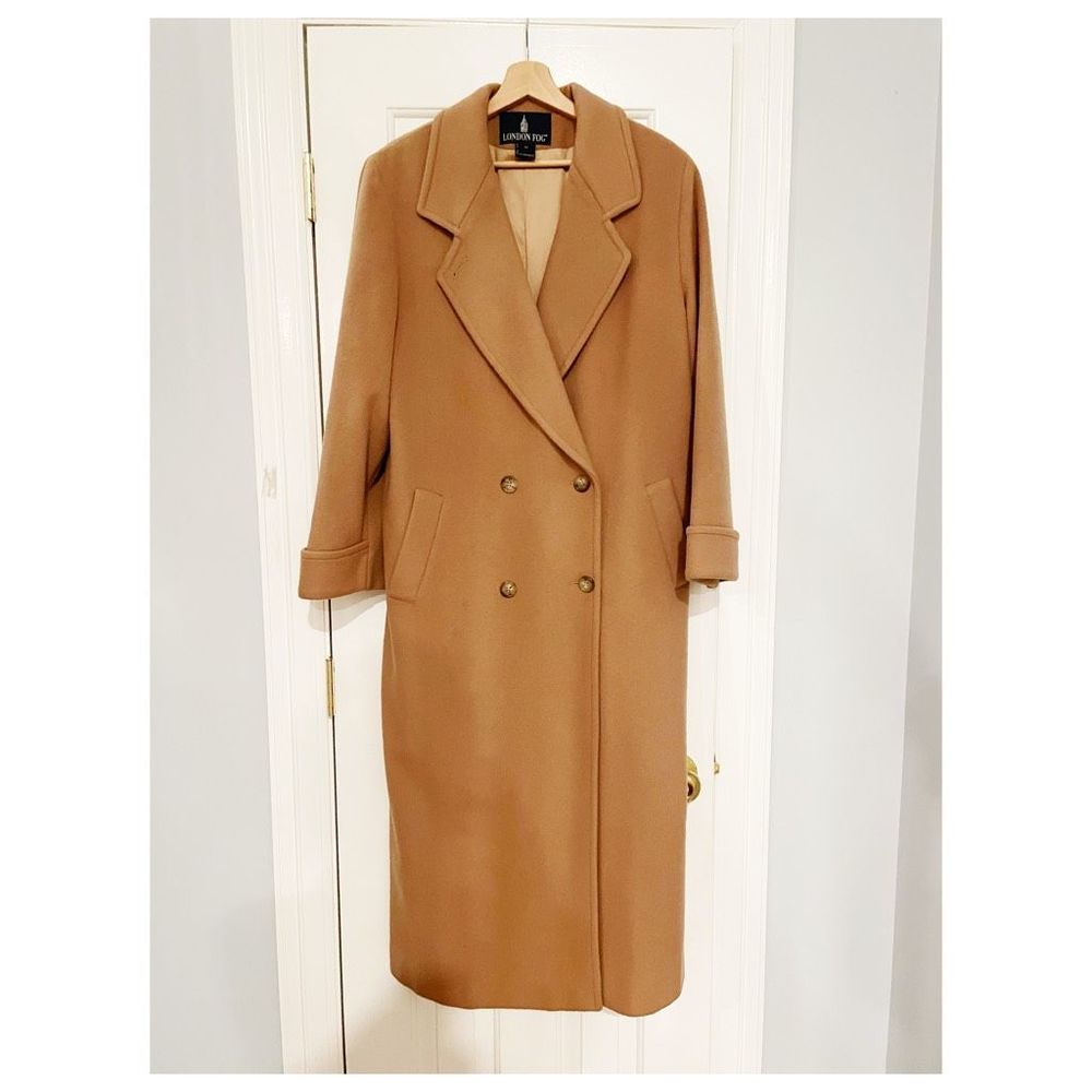 London Fog 100% Wool Camel Overcoat Coat Double Breasted Size 12